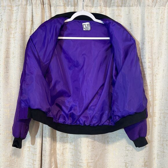 VTG 90s Clio 100% Silk Jacket Purple Oversized Quilted Bomber Women's Size Small - Picture 3 of 8